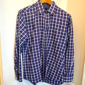 Tailorbyrd Men’s Gingham Plaid Dress Shirt, Purple and White, Medium